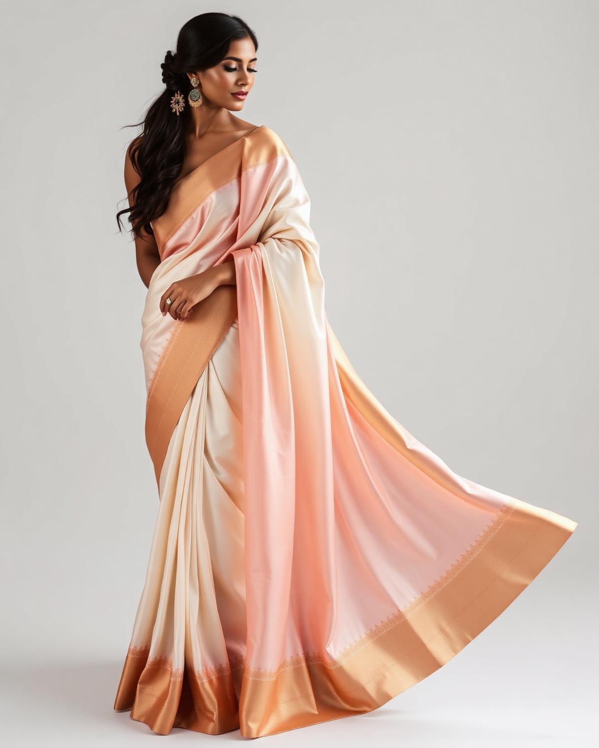 Marovia artisan saree styled in soft rose gold tones